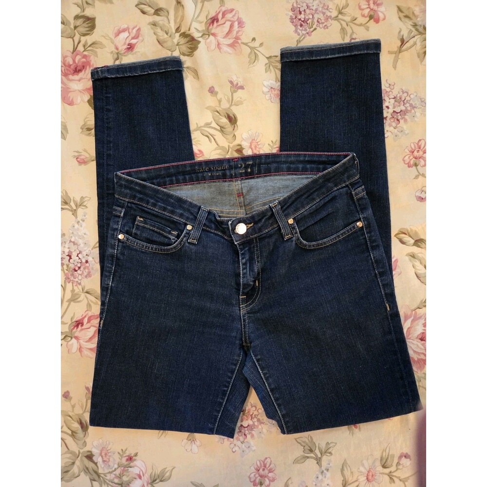 Kate Spade Play Hooky Skinny Jeans Broome Street Size 27 Dark Wash Pink Stitch